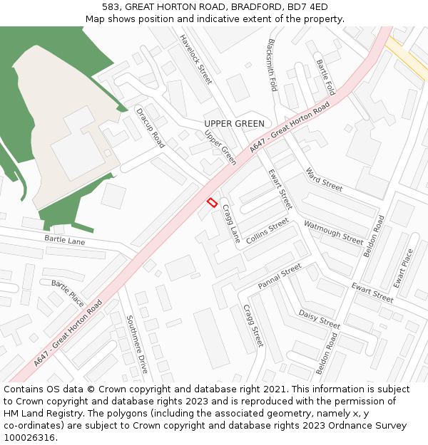 583, GREAT HORTON ROAD, BRADFORD, BD7 4ED: Location map and indicative extent of plot