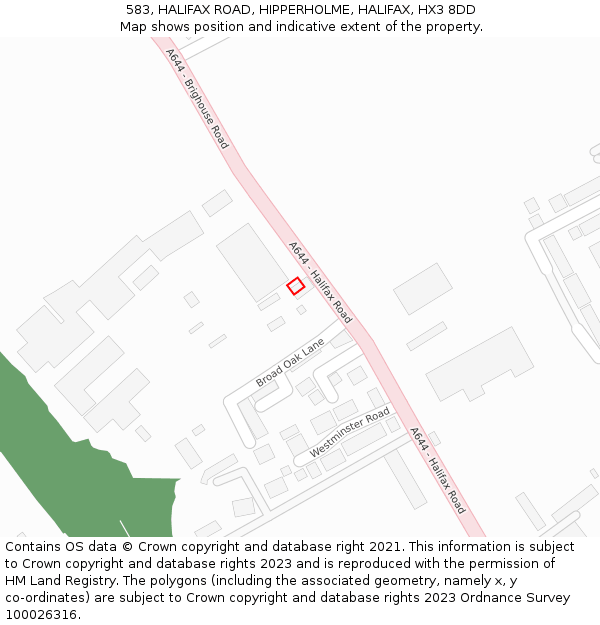 583, HALIFAX ROAD, HIPPERHOLME, HALIFAX, HX3 8DD: Location map and indicative extent of plot