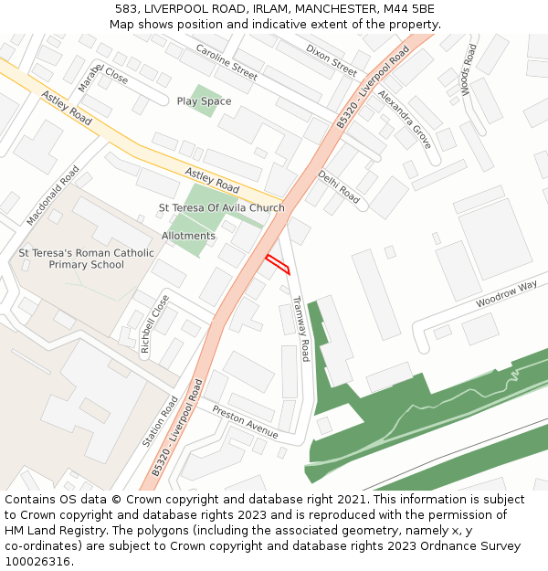 583, LIVERPOOL ROAD, IRLAM, MANCHESTER, M44 5BE: Location map and indicative extent of plot