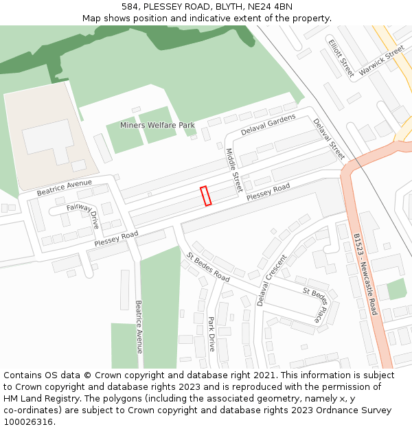 584, PLESSEY ROAD, BLYTH, NE24 4BN: Location map and indicative extent of plot