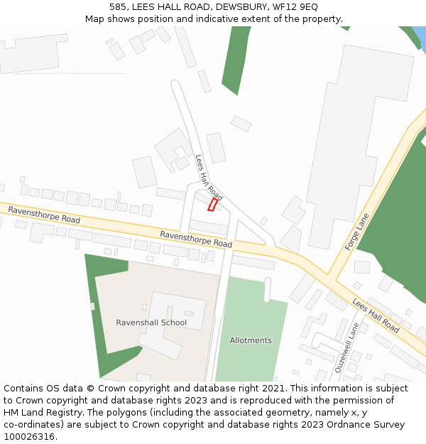 585, LEES HALL ROAD, DEWSBURY, WF12 9EQ: Location map and indicative extent of plot