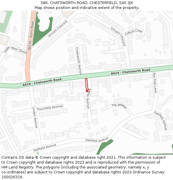586, CHATSWORTH ROAD, CHESTERFIELD, S40 3JX: Location map and indicative extent of plot