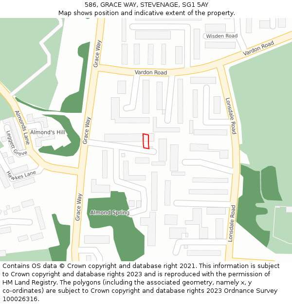 586, GRACE WAY, STEVENAGE, SG1 5AY: Location map and indicative extent of plot
