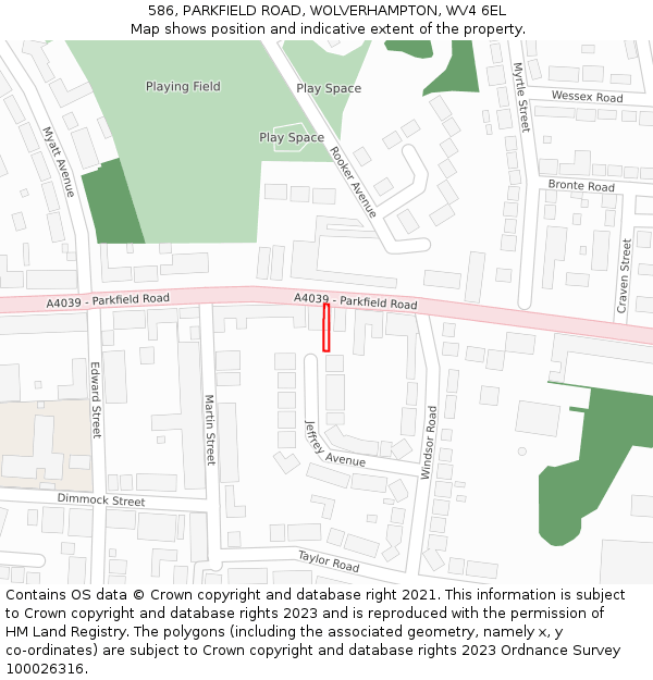 586, PARKFIELD ROAD, WOLVERHAMPTON, WV4 6EL: Location map and indicative extent of plot
