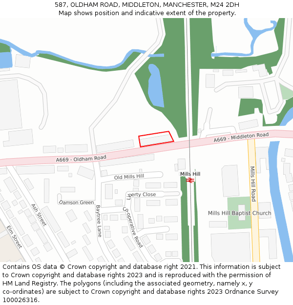 587, OLDHAM ROAD, MIDDLETON, MANCHESTER, M24 2DH: Location map and indicative extent of plot