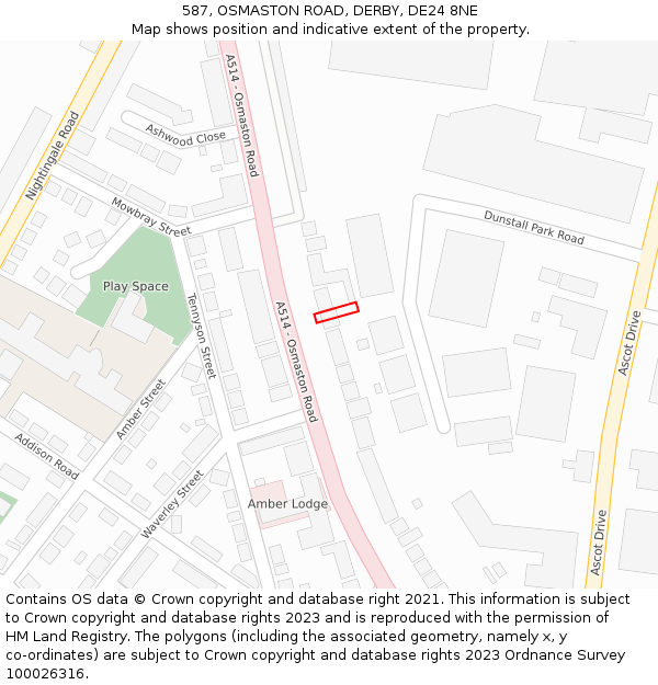 587, OSMASTON ROAD, DERBY, DE24 8NE: Location map and indicative extent of plot
