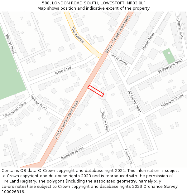 588, LONDON ROAD SOUTH, LOWESTOFT, NR33 0LF: Location map and indicative extent of plot
