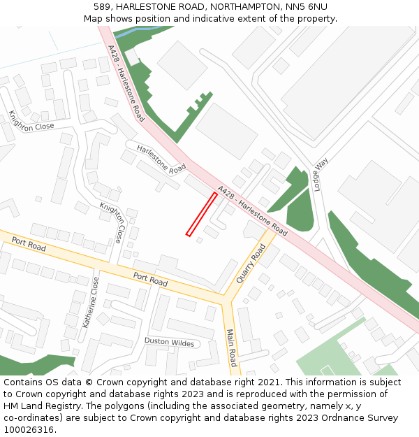 589, HARLESTONE ROAD, NORTHAMPTON, NN5 6NU: Location map and indicative extent of plot