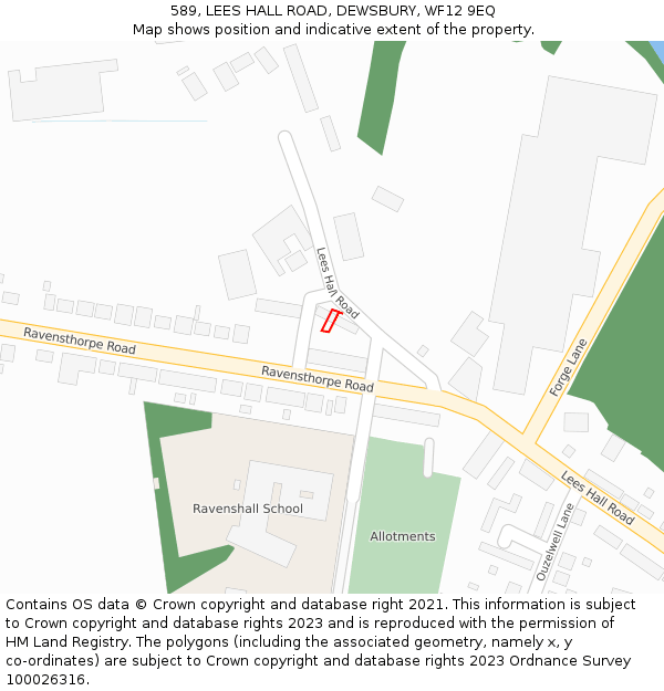 589, LEES HALL ROAD, DEWSBURY, WF12 9EQ: Location map and indicative extent of plot