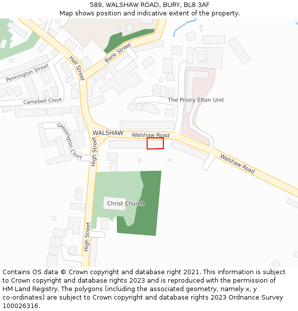 589, WALSHAW ROAD, BURY, BL8 3AF: Location map and indicative extent of plot