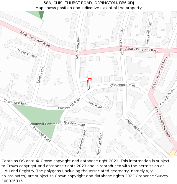 58A, CHISLEHURST ROAD, ORPINGTON, BR6 0DJ: Location map and indicative extent of plot