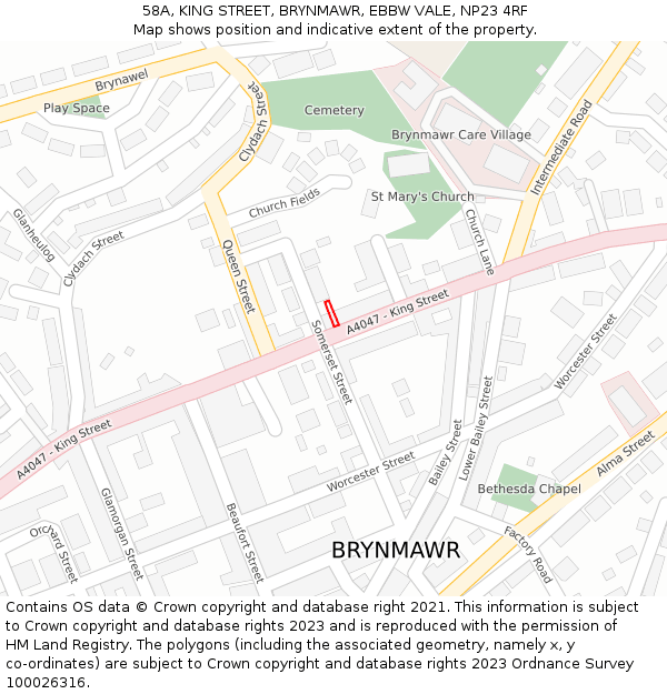 58A, KING STREET, BRYNMAWR, EBBW VALE, NP23 4RF: Location map and indicative extent of plot