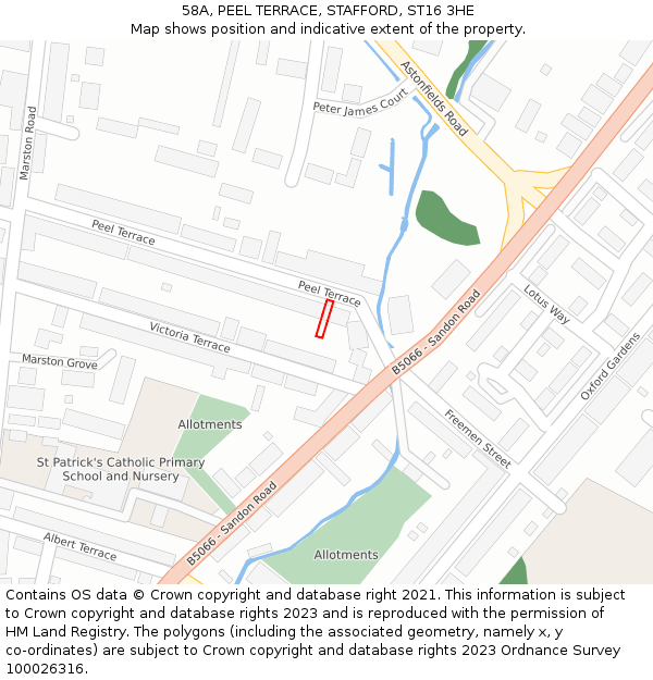 58A, PEEL TERRACE, STAFFORD, ST16 3HE: Location map and indicative extent of plot