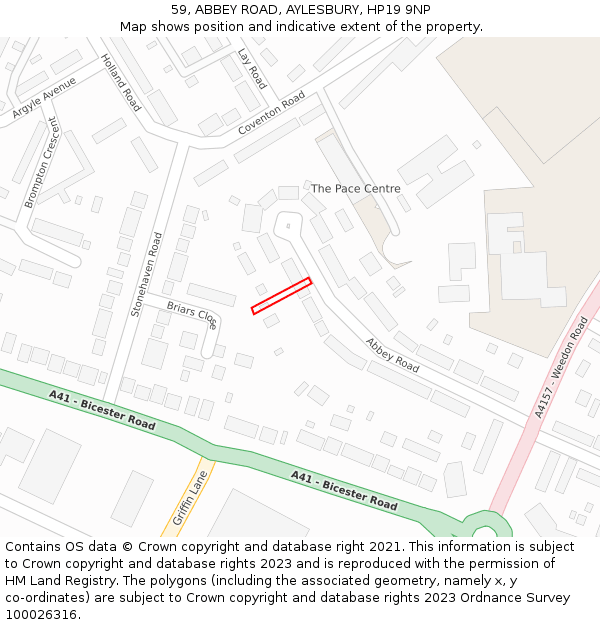 59, ABBEY ROAD, AYLESBURY, HP19 9NP: Location map and indicative extent of plot