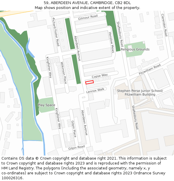 59, ABERDEEN AVENUE, CAMBRIDGE, CB2 8DL: Location map and indicative extent of plot