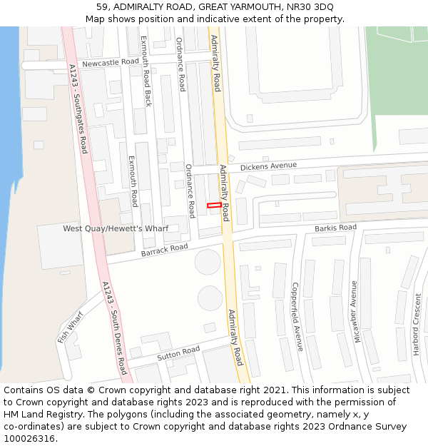 59, ADMIRALTY ROAD, GREAT YARMOUTH, NR30 3DQ: Location map and indicative extent of plot