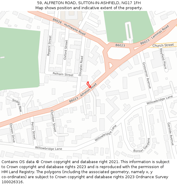 59, ALFRETON ROAD, SUTTON-IN-ASHFIELD, NG17 1FH: Location map and indicative extent of plot