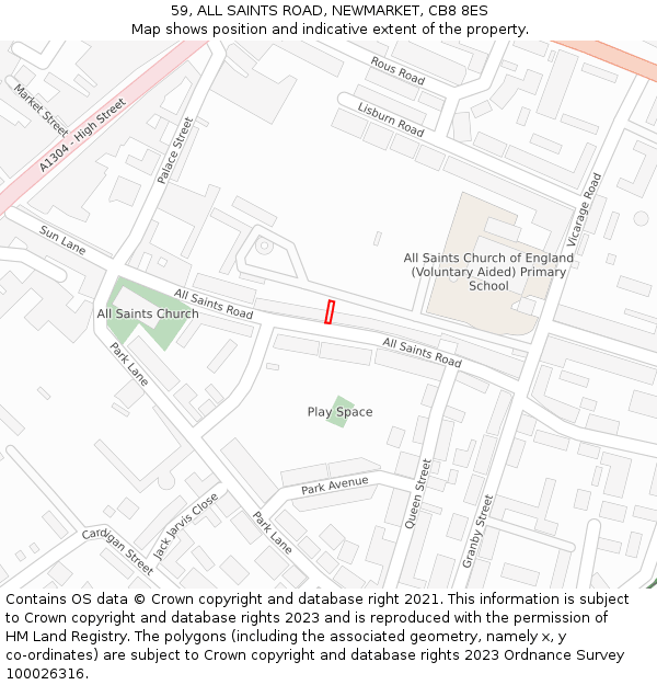 59, ALL SAINTS ROAD, NEWMARKET, CB8 8ES: Location map and indicative extent of plot