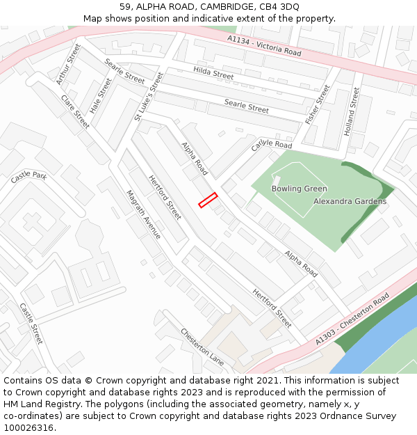 59, ALPHA ROAD, CAMBRIDGE, CB4 3DQ: Location map and indicative extent of plot