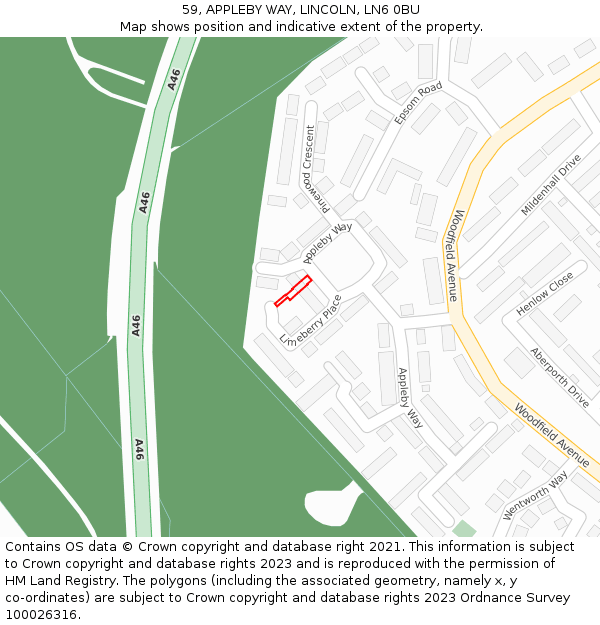 59, APPLEBY WAY, LINCOLN, LN6 0BU: Location map and indicative extent of plot