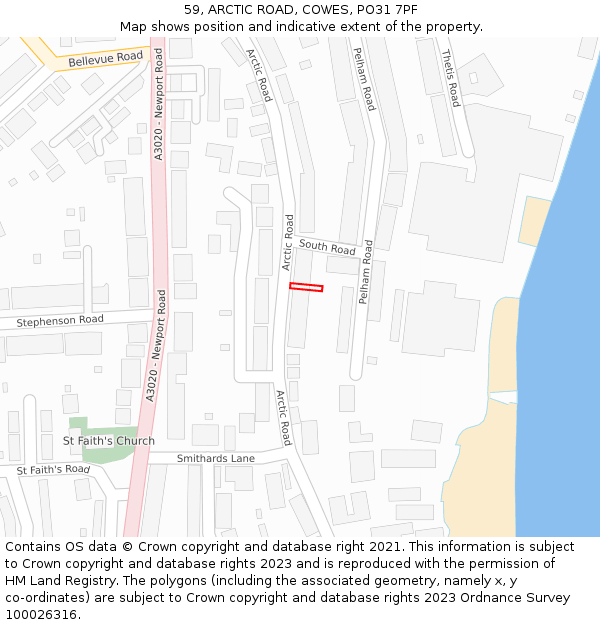 59, ARCTIC ROAD, COWES, PO31 7PF: Location map and indicative extent of plot