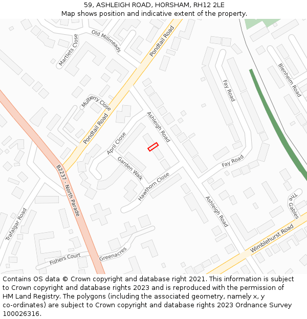 59, ASHLEIGH ROAD, HORSHAM, RH12 2LE: Location map and indicative extent of plot