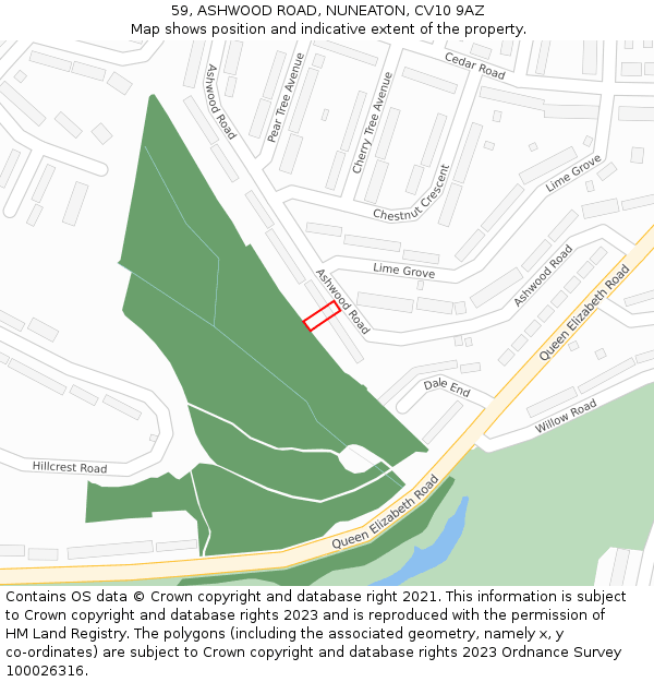 59, ASHWOOD ROAD, NUNEATON, CV10 9AZ: Location map and indicative extent of plot