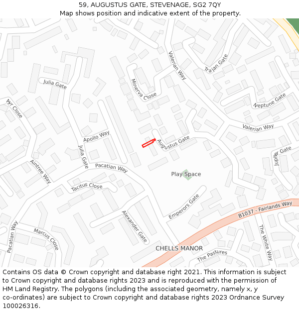 59, AUGUSTUS GATE, STEVENAGE, SG2 7QY: Location map and indicative extent of plot