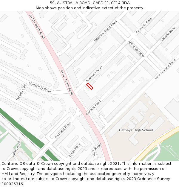 59, AUSTRALIA ROAD, CARDIFF, CF14 3DA: Location map and indicative extent of plot