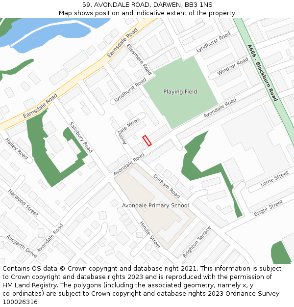 59, AVONDALE ROAD, DARWEN, BB3 1NS: Location map and indicative extent of plot