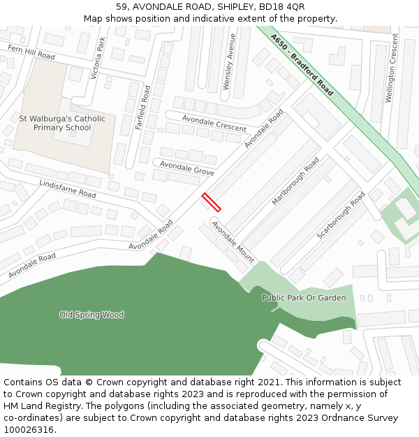 59, AVONDALE ROAD, SHIPLEY, BD18 4QR: Location map and indicative extent of plot