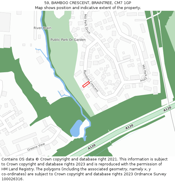 59, BAMBOO CRESCENT, BRAINTREE, CM7 1GP: Location map and indicative extent of plot
