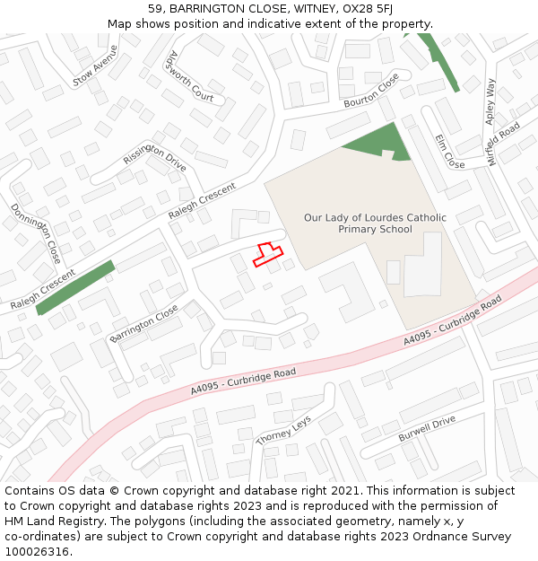 59, BARRINGTON CLOSE, WITNEY, OX28 5FJ: Location map and indicative extent of plot