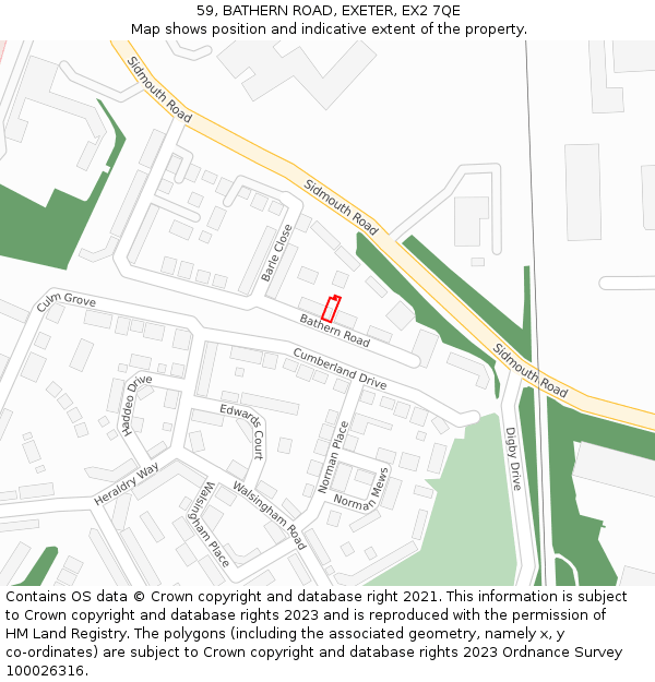59, BATHERN ROAD, EXETER, EX2 7QE: Location map and indicative extent of plot