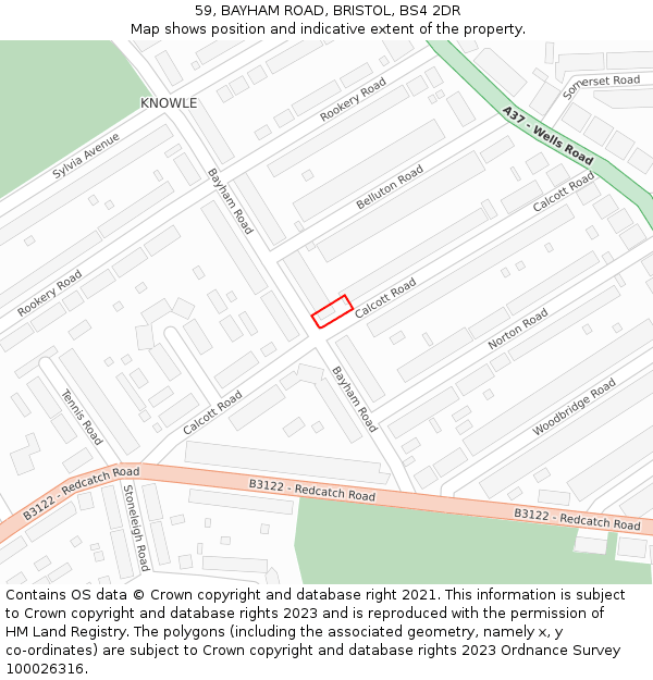 59, BAYHAM ROAD, BRISTOL, BS4 2DR: Location map and indicative extent of plot
