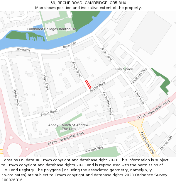 59, BECHE ROAD, CAMBRIDGE, CB5 8HX: Location map and indicative extent of plot
