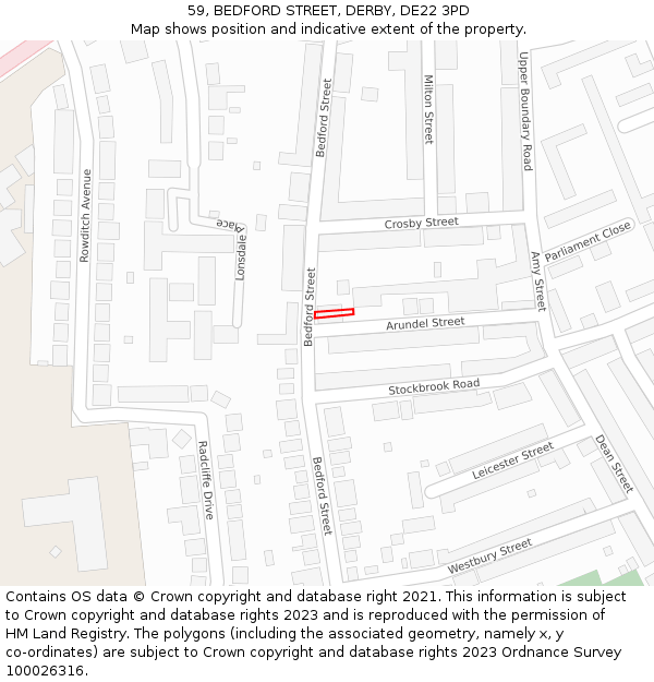 59, BEDFORD STREET, DERBY, DE22 3PD: Location map and indicative extent of plot