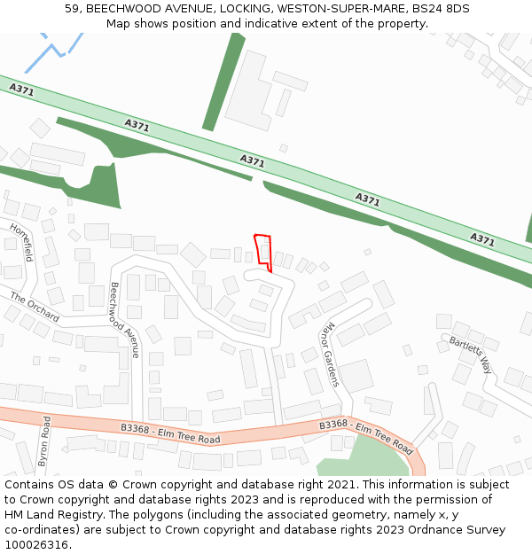 59, BEECHWOOD AVENUE, LOCKING, WESTON-SUPER-MARE, BS24 8DS: Location map and indicative extent of plot