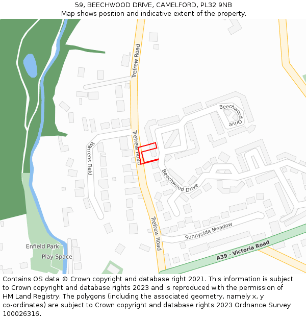 59, BEECHWOOD DRIVE, CAMELFORD, PL32 9NB: Location map and indicative extent of plot