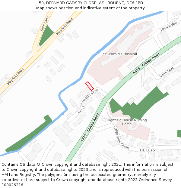 59, BERNARD GADSBY CLOSE, ASHBOURNE, DE6 1RB: Location map and indicative extent of plot