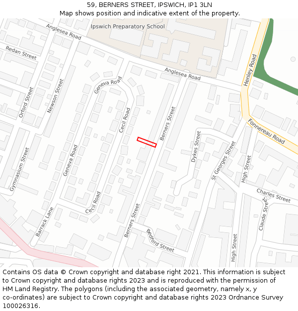 59, BERNERS STREET, IPSWICH, IP1 3LN: Location map and indicative extent of plot