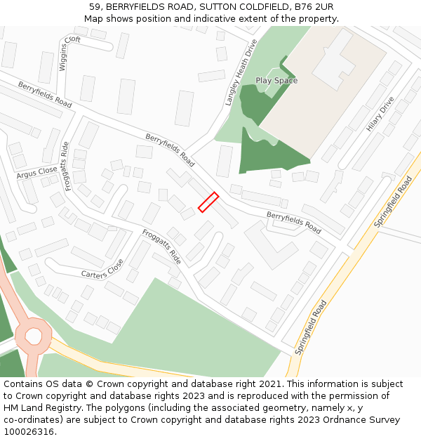 59, BERRYFIELDS ROAD, SUTTON COLDFIELD, B76 2UR: Location map and indicative extent of plot