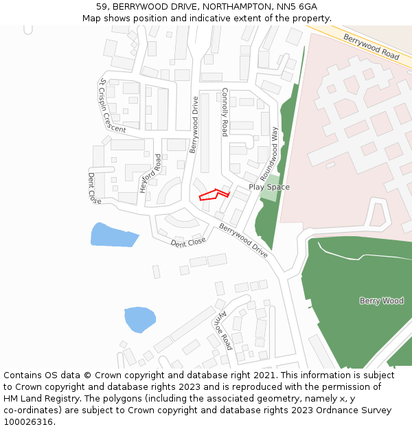59, BERRYWOOD DRIVE, NORTHAMPTON, NN5 6GA: Location map and indicative extent of plot
