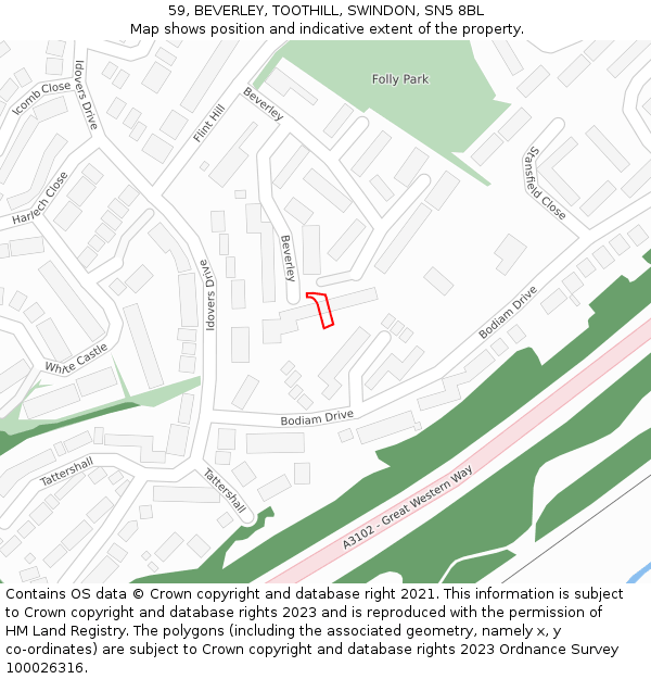 59, BEVERLEY, TOOTHILL, SWINDON, SN5 8BL: Location map and indicative extent of plot