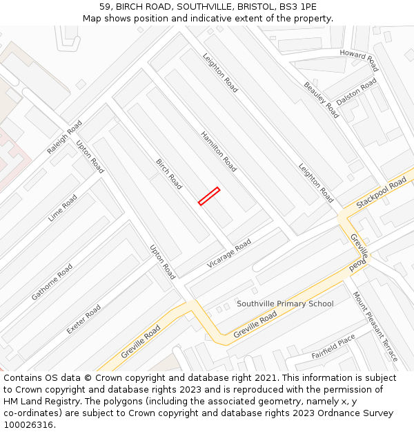 59, BIRCH ROAD, SOUTHVILLE, BRISTOL, BS3 1PE: Location map and indicative extent of plot