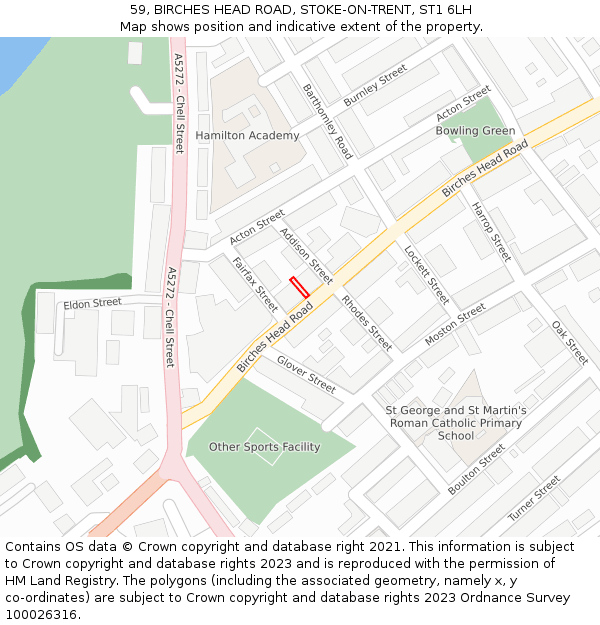 59, BIRCHES HEAD ROAD, STOKE-ON-TRENT, ST1 6LH: Location map and indicative extent of plot