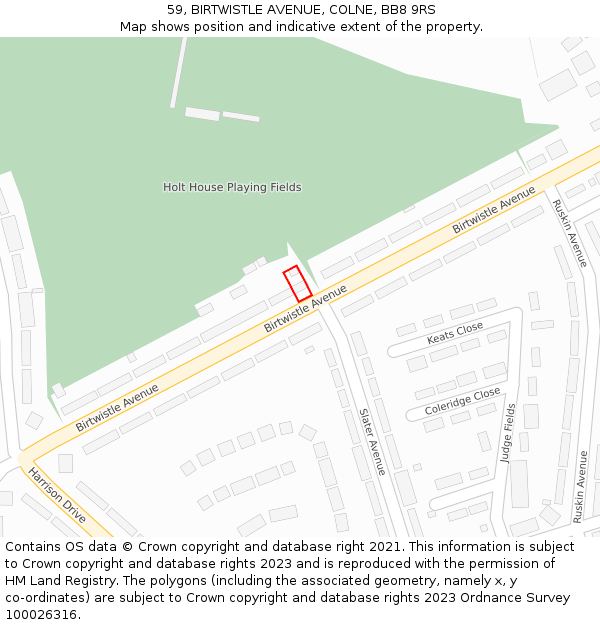 59, BIRTWISTLE AVENUE, COLNE, BB8 9RS: Location map and indicative extent of plot