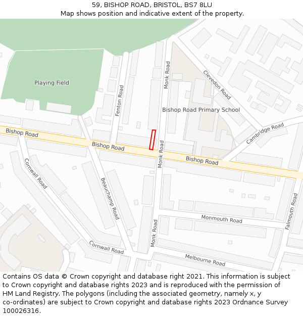 59, BISHOP ROAD, BRISTOL, BS7 8LU: Location map and indicative extent of plot