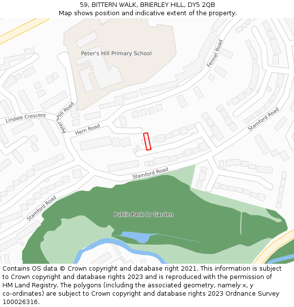 59, BITTERN WALK, BRIERLEY HILL, DY5 2QB: Location map and indicative extent of plot
