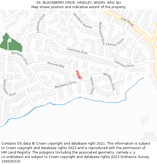 59, BLACKBERRY DRIVE, HINDLEY, WIGAN, WN2 3JU: Location map and indicative extent of plot
